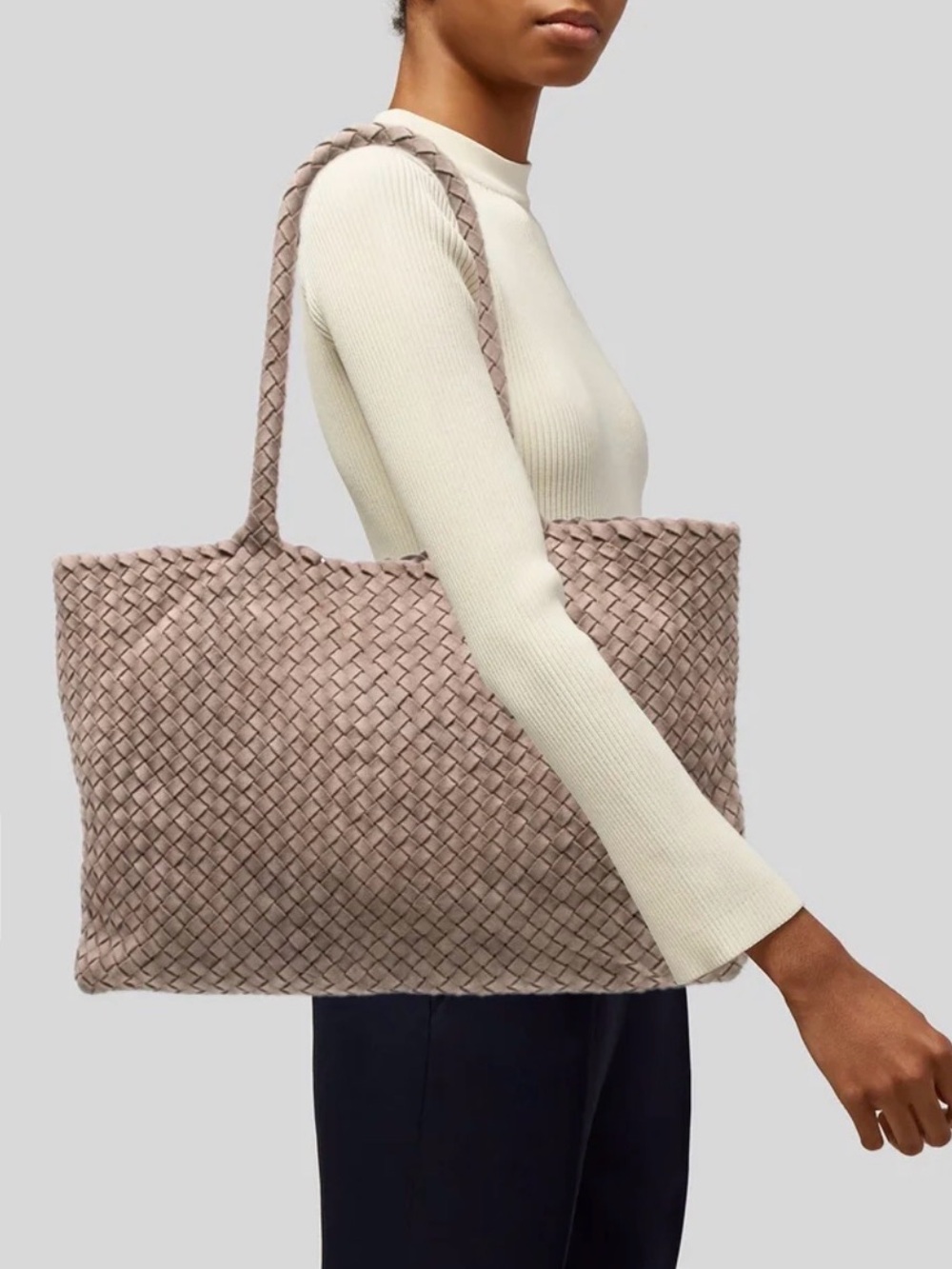 Milaner Woven Suede Tote Bag in Taupe
